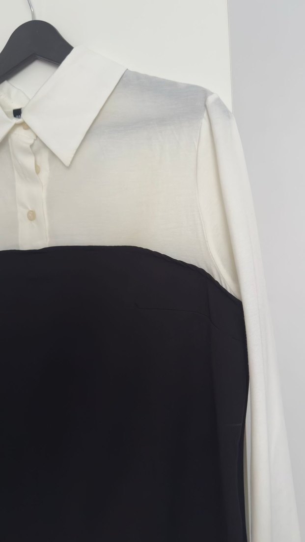 Uzun Kollu Beyaz Siyah Düğmeli Kadın Gömlek - Görsel 3