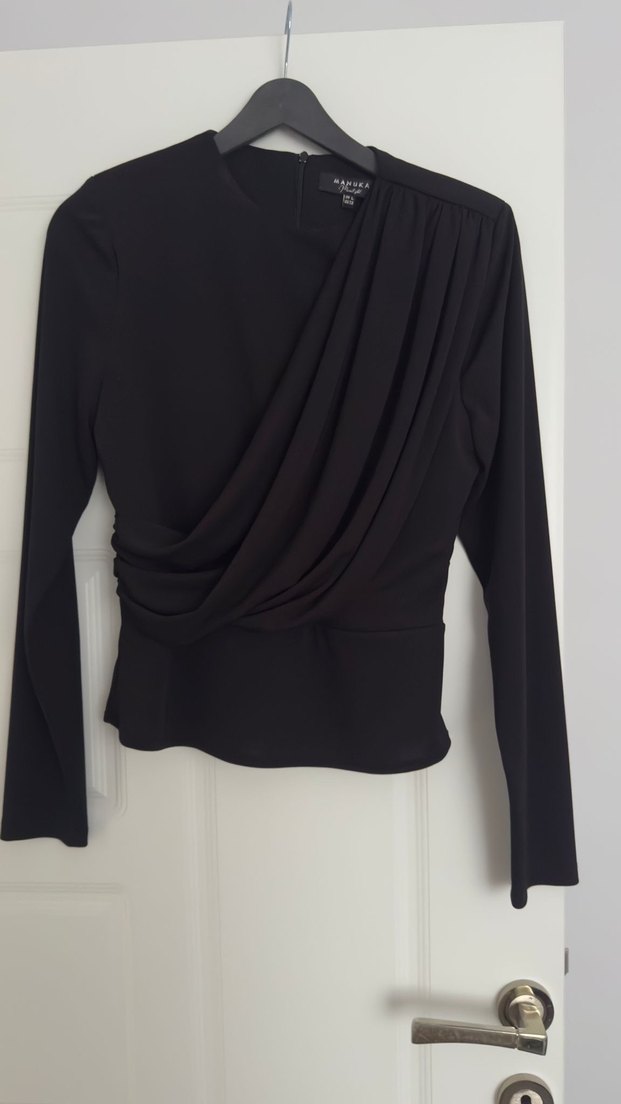 Manuka Kadın Siyah Pilili Uzun Kollu Bluz - Görsel 3