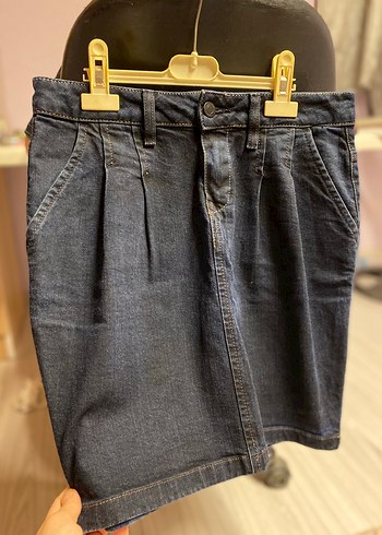 Lacivert Pilili Kadın Midi Denim Etek - Görsel 3