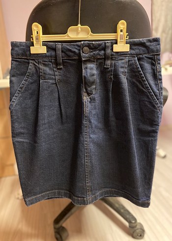 Lacivert Pilili Kadın Midi Denim Etek - Görsel 4