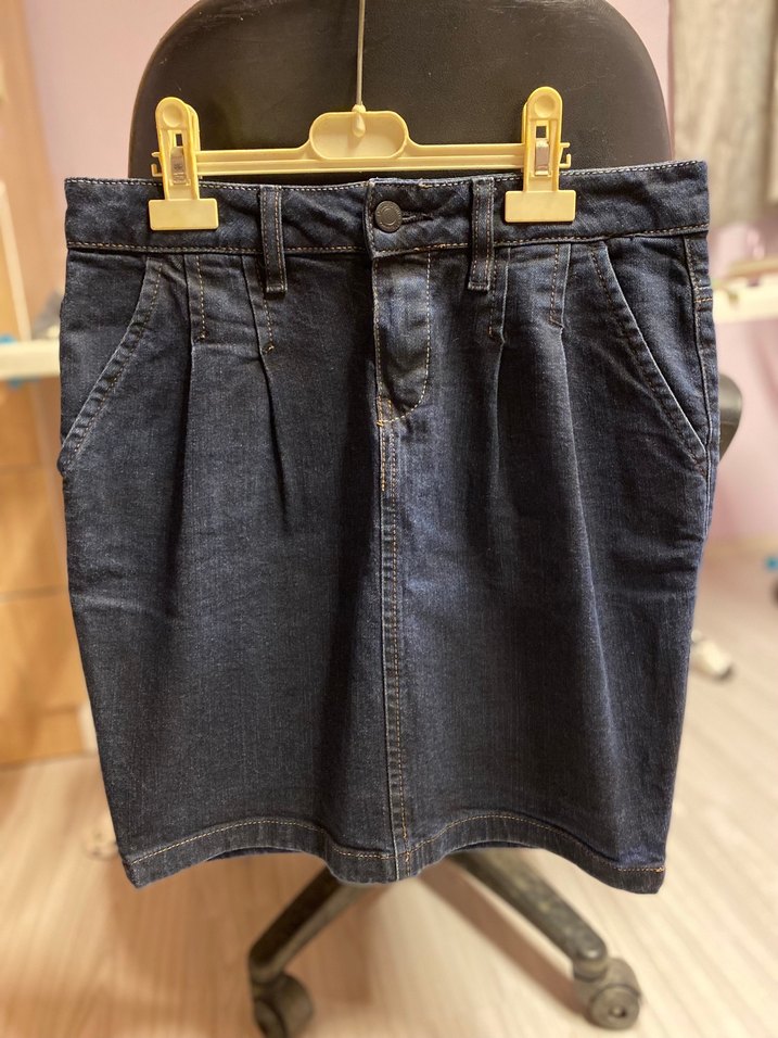 Lacivert Pilili Kadın Midi Denim Etek - Görsel 4