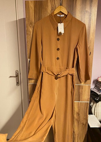 Düğmeli kahverengi Kadın Uzun tulum - Görsel 6