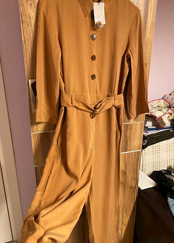 Düğmeli kahverengi Kadın Uzun tulum - Görsel 3