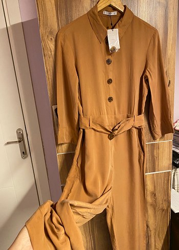 Düğmeli kahverengi Kadın Uzun tulum - Görsel 5