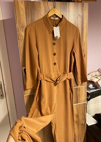 Düğmeli kahverengi Kadın Uzun tulum - Görsel 4