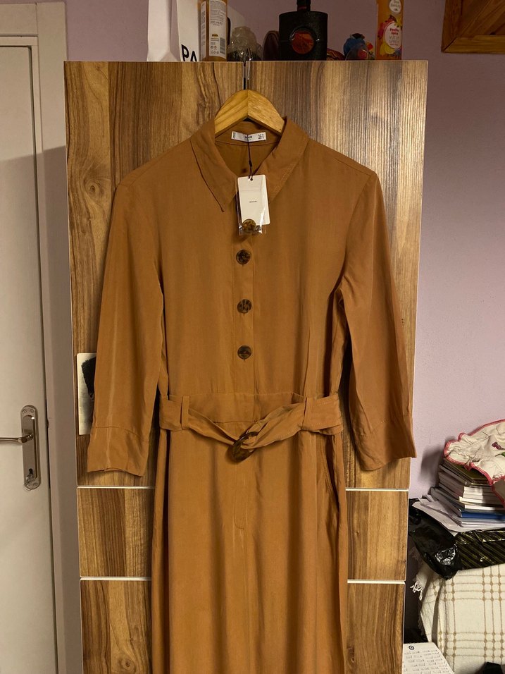 Düğmeli kahverengi Kadın Uzun tulum - Görsel 2