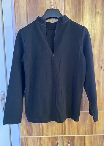 Siyah Süet Fermuarlı Kadın kazak - Görsel 2