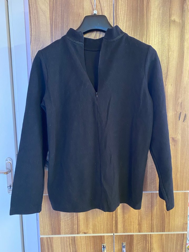 Siyah Süet Fermuarlı Kadın kazak - Görsel 2