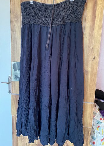 Bohem Siyah Uzun Keten Etek - Görsel 3