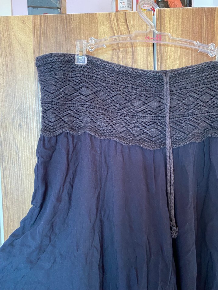 Bohem Siyah Uzun Keten Etek - Görsel 2