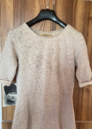 Bej Gri Örme Midi Keten Elbise - Görsel 5