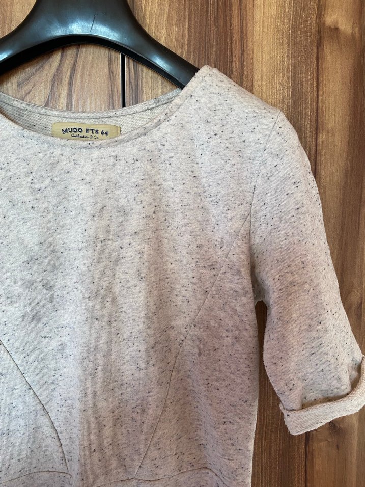 Bej Gri Örme Midi Keten Elbise - Görsel 4