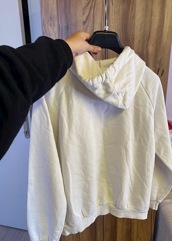 Kadın Beyaz Kapüşonlu Salaş Sweatshirt - Görsel 2