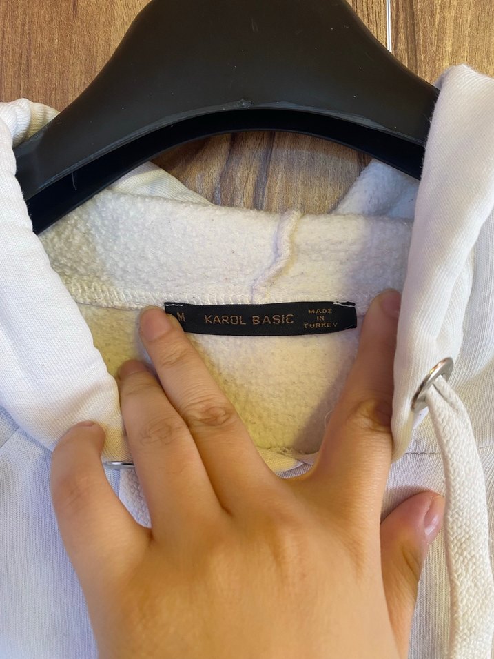 Kadın Beyaz Kapüşonlu Salaş Sweatshirt - Görsel 3