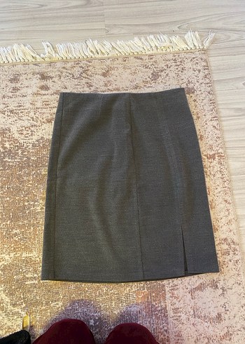 Gri Midi Piliseli Kadın Kalem Etek - Görsel 3