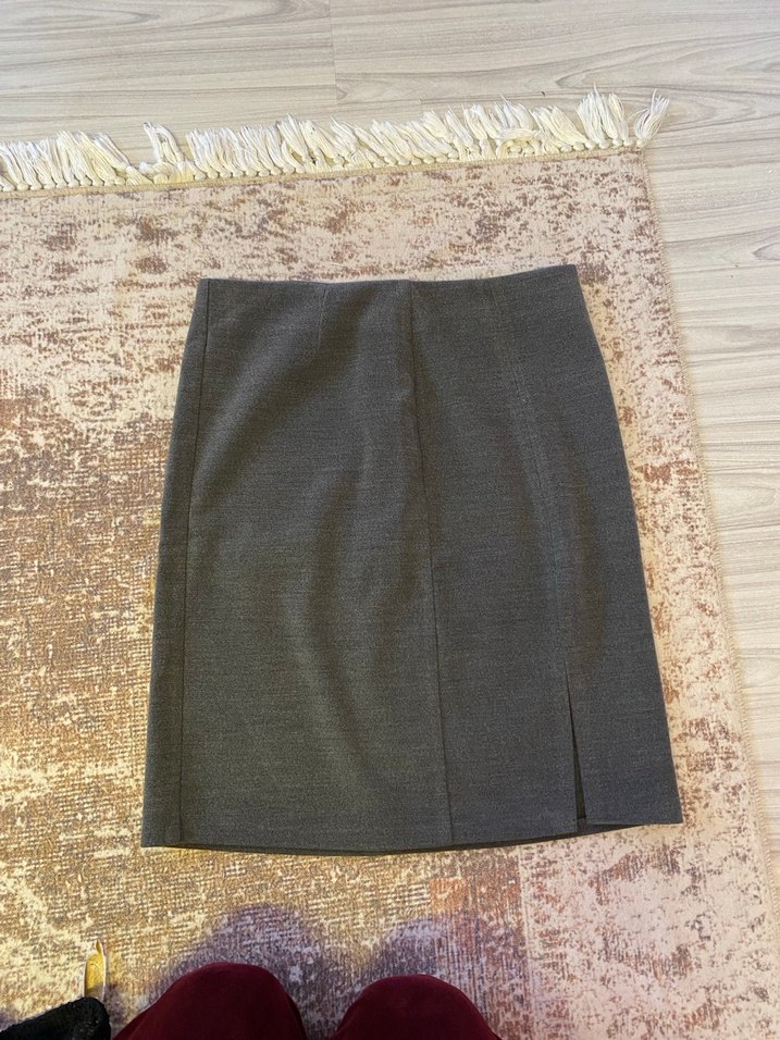 Gri Midi Piliseli Kadın Kalem Etek - Görsel 3