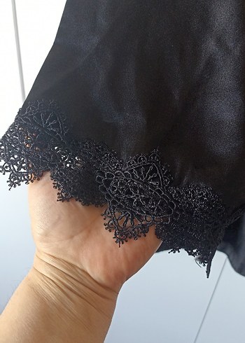 Siyah Midi Goth Kadın Sabahlık - Görsel 3