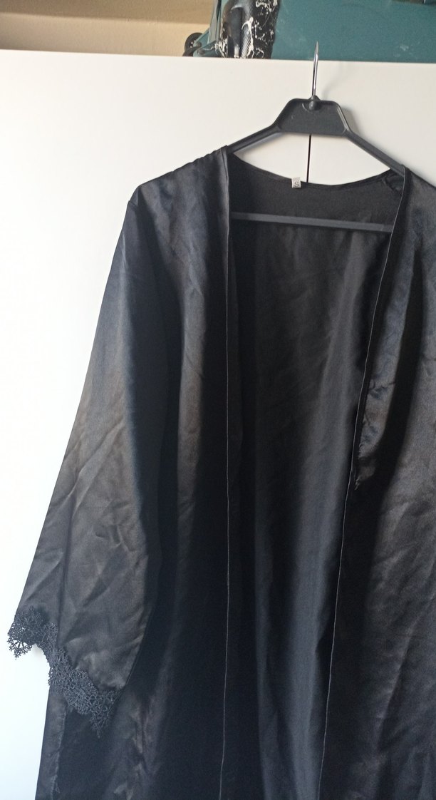 Siyah Midi Goth Kadın Sabahlık - Görsel 2