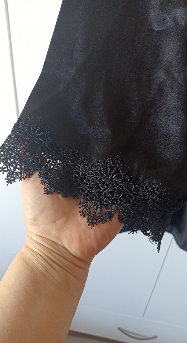 Siyah Midi Goth Kadın Sabahlık - Görsel 3