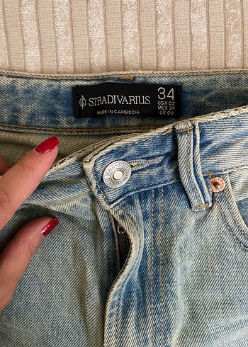 Stradivarius Düğmeli Mavi Denim Kadın Pantolon