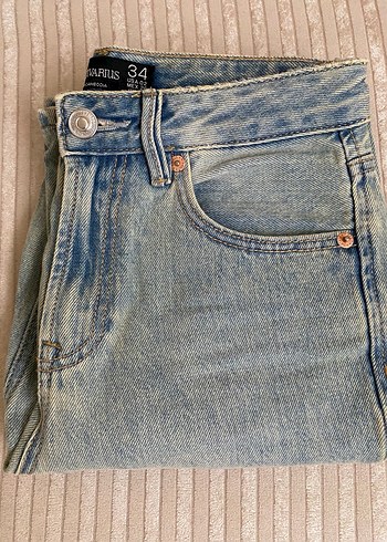 34 Beden Stradivarius Düğmeli Mavi Denim Kadın Pantolon