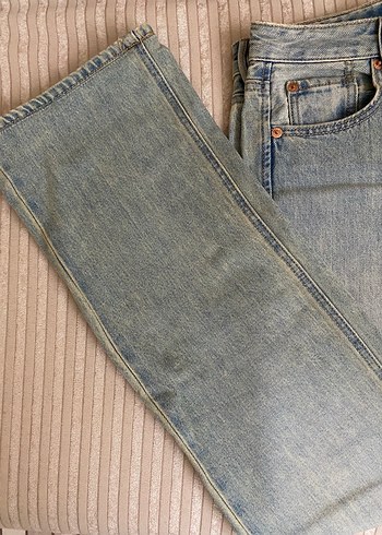 34 Beden mavi Renk Stradivarius Düğmeli Mavi Denim Kadın Pantolon