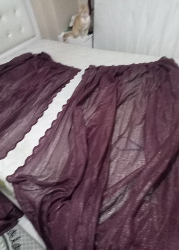 Bordo Düz Desen fon perde 90 cm en 232 cm boy ikili fiyat - Görsel 5