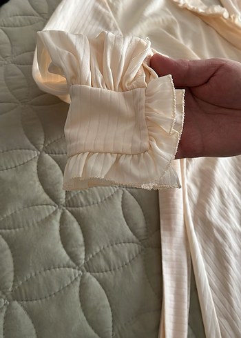 Uzun Bej Nakışlı Bohem Kadın Sabahlık - Görsel 5