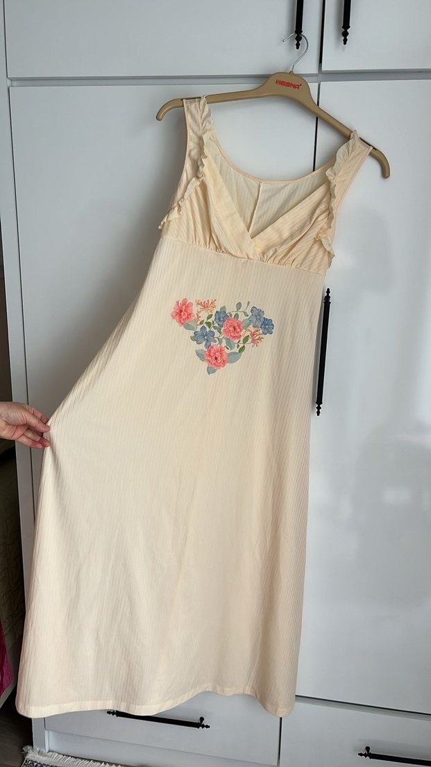 Uzun Bej Nakışlı Bohem Kadın Sabahlık - Görsel 2