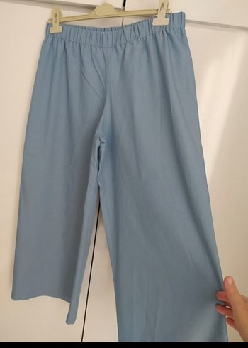 Kadın Mavi Midi Bol Kesim Denim Pantolon