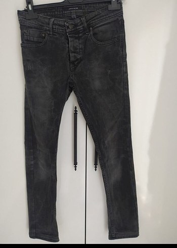 Düğmeli Siyah Gri Erkek Denim Jeans