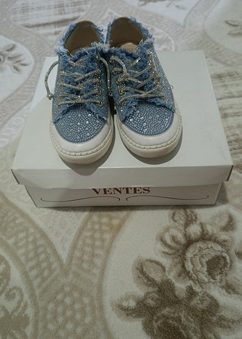 Fırfırlı Mavi Denim Kadın Spor Ayakkabı