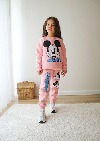 Pembe Mickey Baskılı Kız Eşofman Takımı 3 ip şardonlu - Görsel 2
