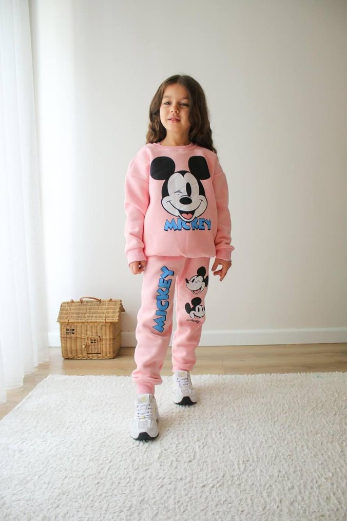 Pembe Mickey Baskılı Kız Eşofman Takımı 3 ip şardonlu - Görsel 2