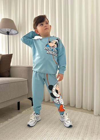 Mavi Mickey Mouse Baskılı Erkek Çocuk Eşofman Takımı - Görsel 2