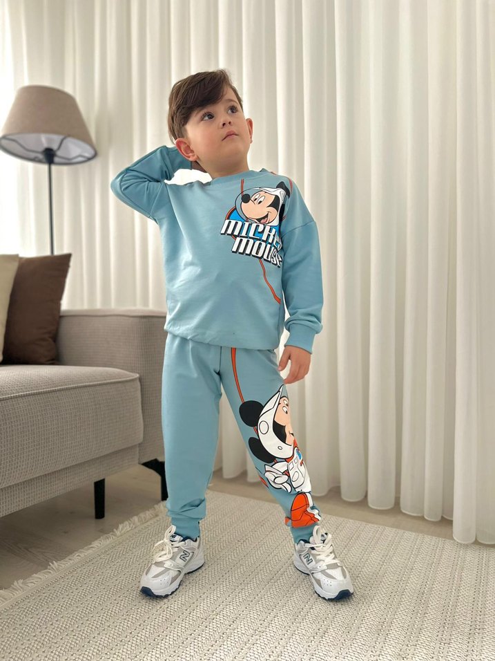 Mavi Mickey Mouse Baskılı Erkek Çocuk Eşofman Takımı - Görsel 2