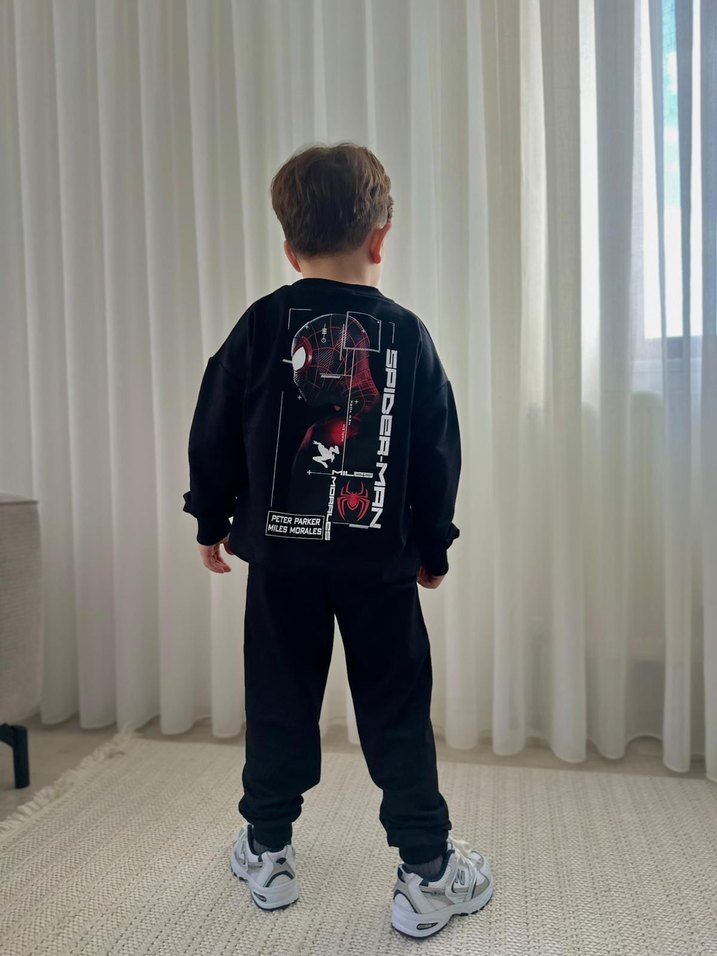 Erkek Çocuk Siyah Baskılı Sweatshirt ve Eşofman - Görsel 2