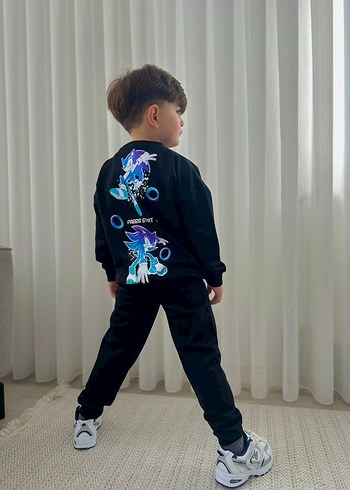 Siyah Erkek Çocuk Sonic Baskılı Eşofman Takımı - Görsel 2