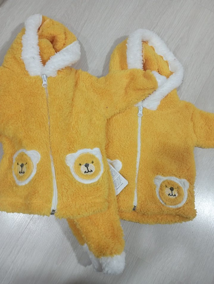 Kapüşonlu Sarı Bebek Tulum - Görsel 2