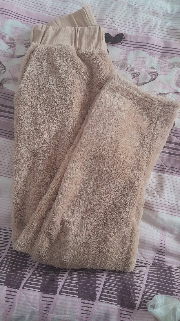 Bej Peluş Kadın Sweatpants Midi Boy - Görsel 2