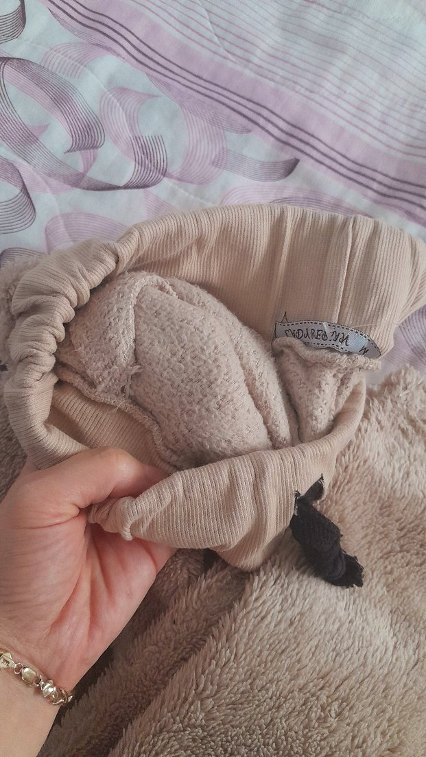 Bej Peluş Kadın Sweatpants Midi Boy - Görsel 3