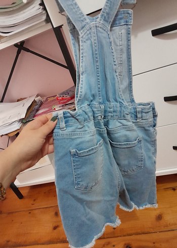 Kız Çocuk Mavi Denim Askılı Tulum - Görsel 2