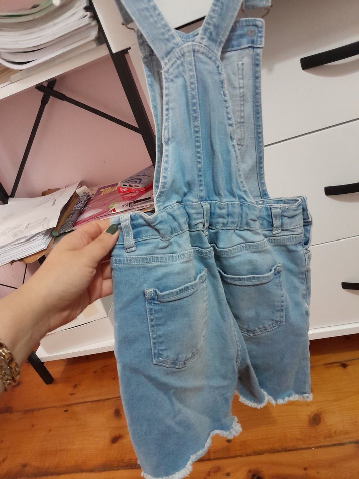 Kız Çocuk Mavi Denim Askılı Tulum - Görsel 2