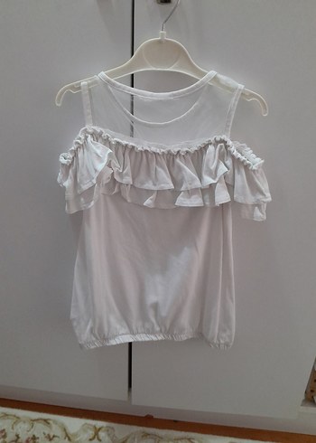 Kız Çocuk Fırfırlı Askılı Beyaz Bluz - Görsel 2