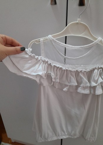 Kız Çocuk Fırfırlı Askılı Beyaz Bluz - Görsel 3