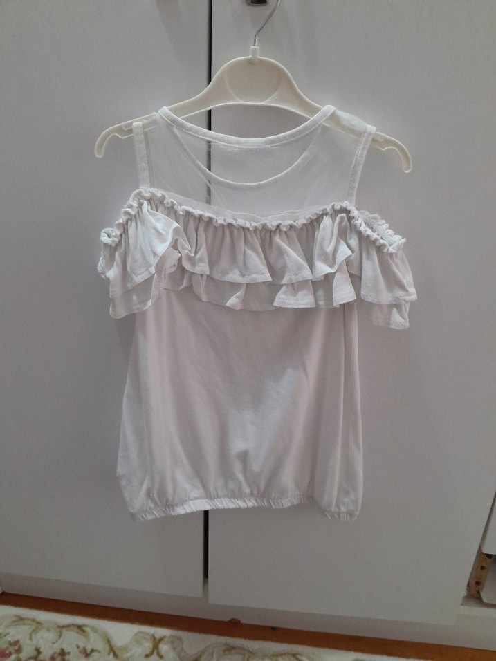 Kız Çocuk Fırfırlı Askılı Beyaz Bluz - Görsel 2