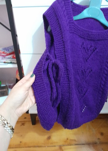 Mor el Örgüsu Kiz cocuk suveter - Görsel 2