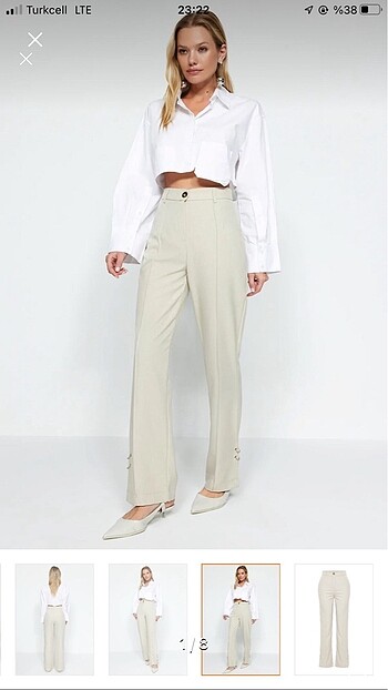 Ekru dokuma L beden bol pantalon