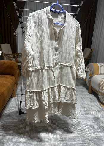 Volanlı katlı müslin elbise - Görsel 8