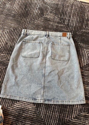 Düğmeli açık mavi kot Midi Etek - Görsel 4